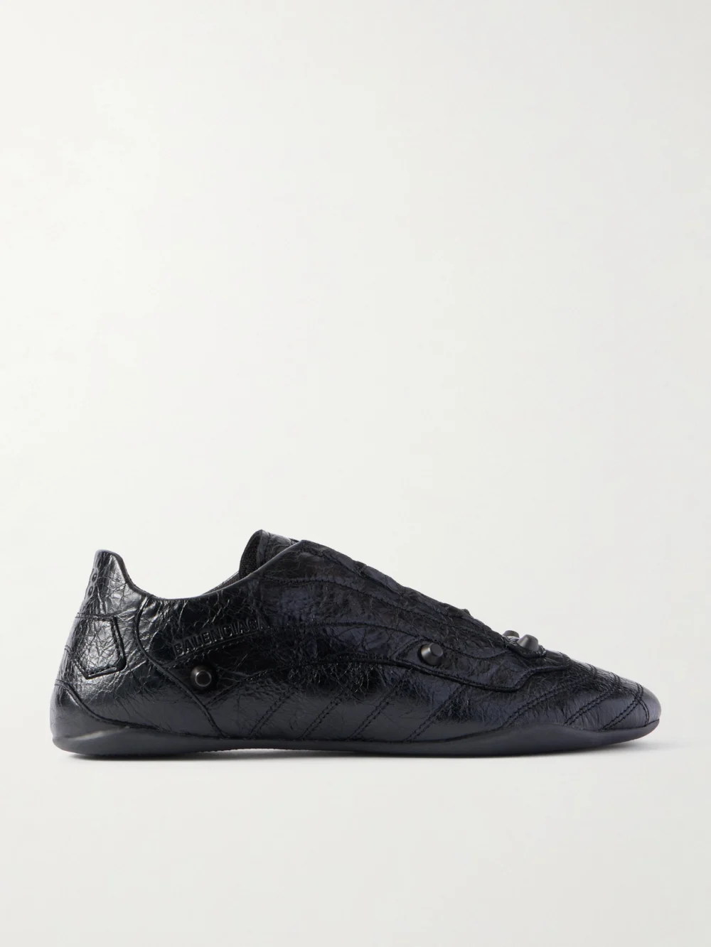 Balenciaga City Studded Crinkled-leather Sneakers in black