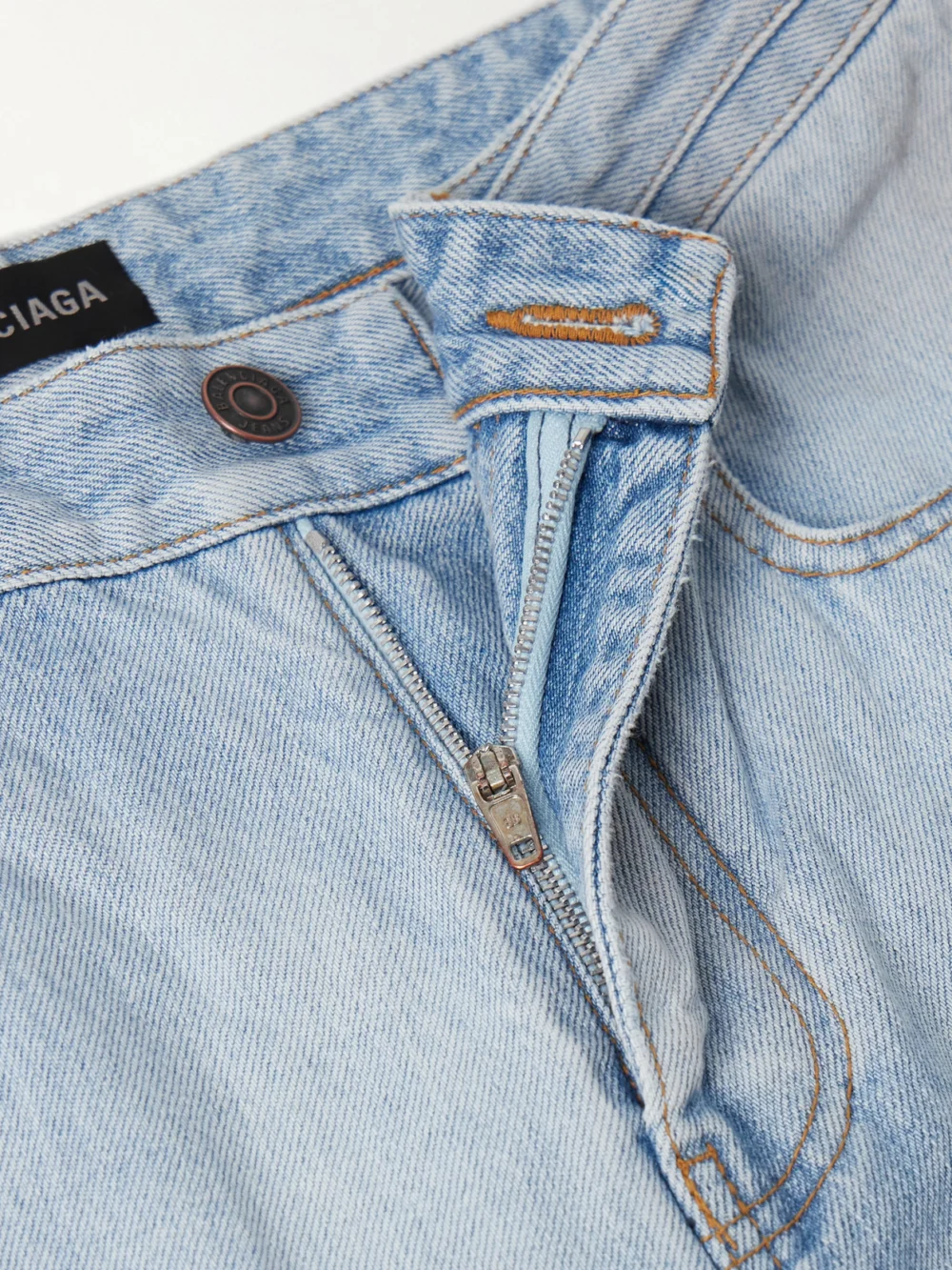 Close-up detail of the Balenciaga City Studded High-rise Straight-leg Jeans