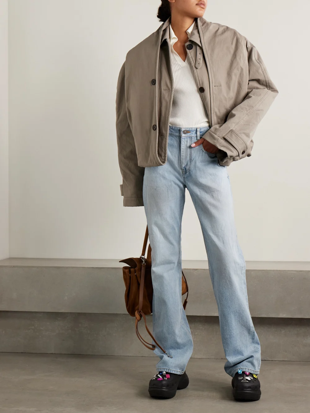 Balenciaga City Studded High-rise Straight-leg Jeans, worn by a model