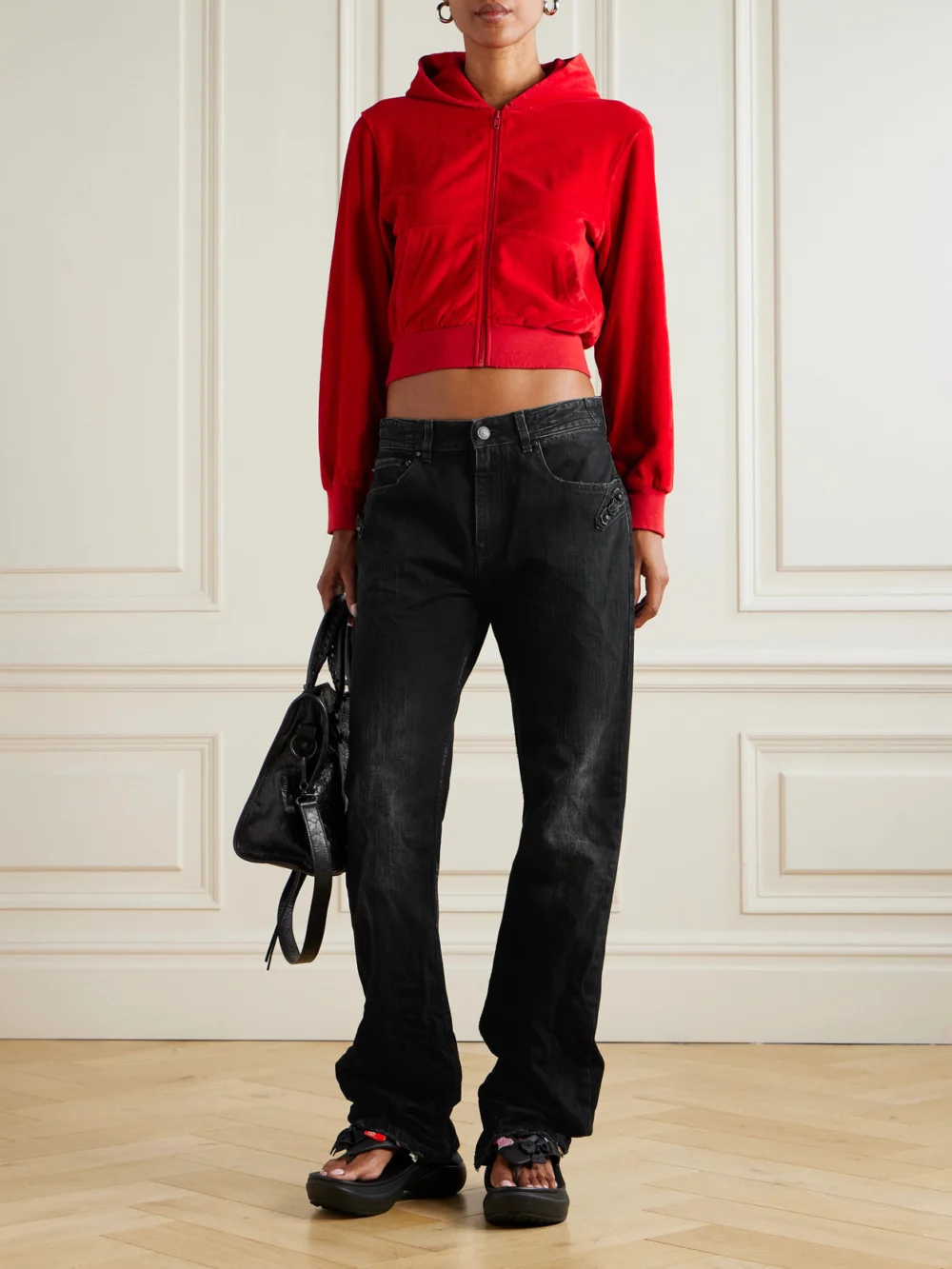 Balenciaga City Studded Low-rise Straight-leg Jeans, worn by a model