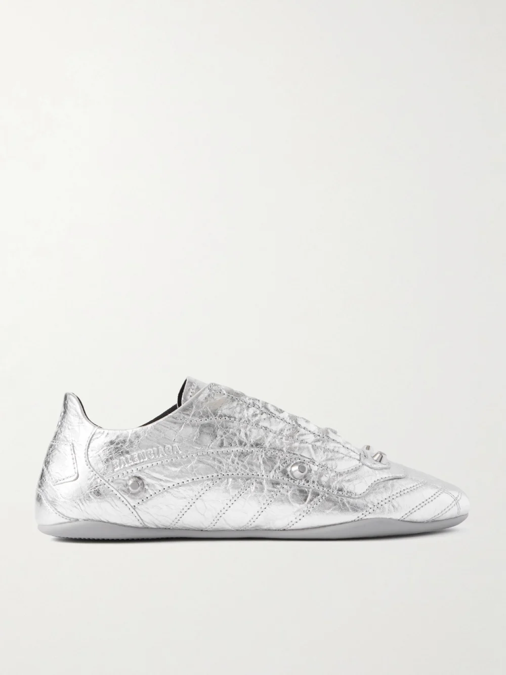 Balenciaga City Studded Metallic Crinkled-leather Sneakers in silver