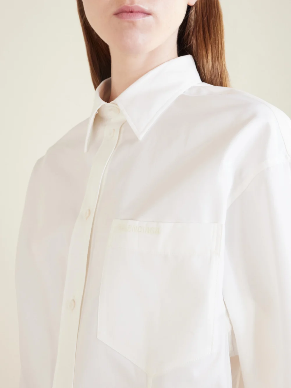 Close-up detail of the Balenciaga Cotton and Silk-blend Shirt