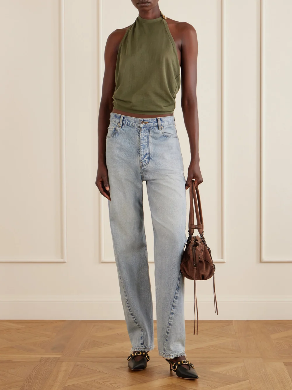 Balenciaga Cotton-blend Jersey Halterneck Top, worn by a model