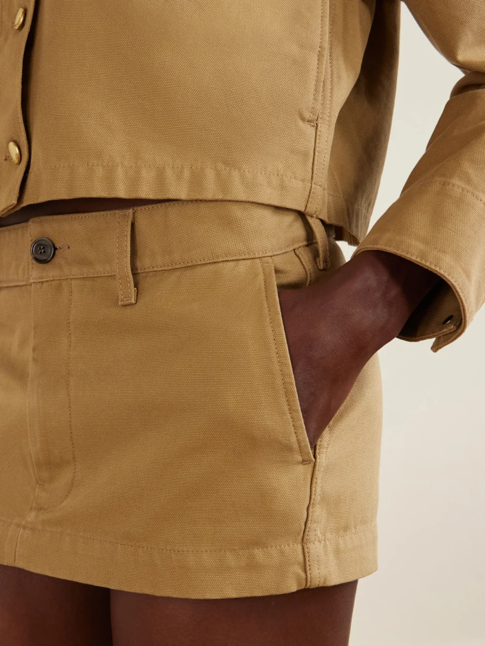 Close-up detail of the Balenciaga Cotton Cargo Mini Skirt