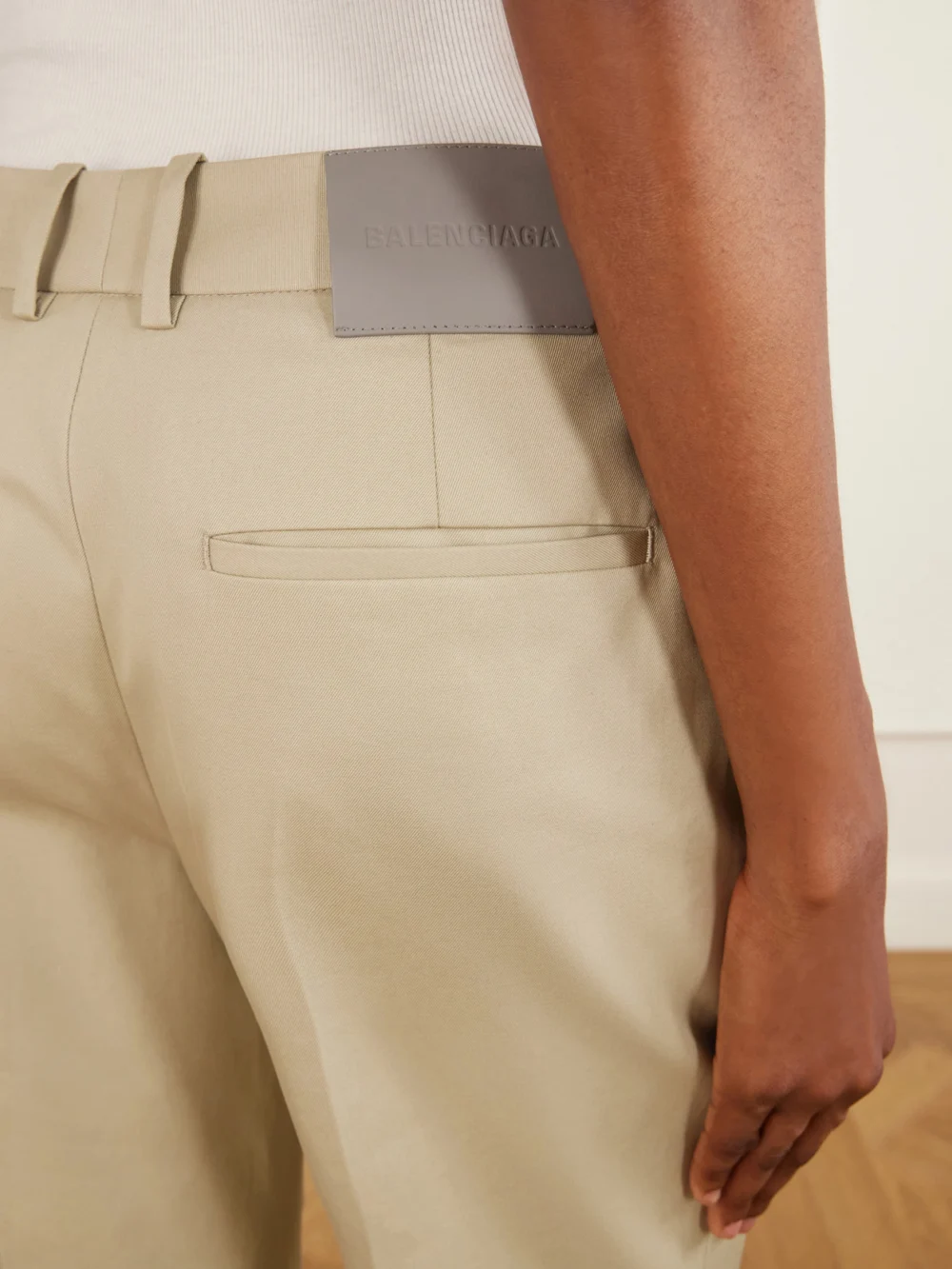 Close-up detail of the Balenciaga Cotton-gabardine Straight-leg Pants