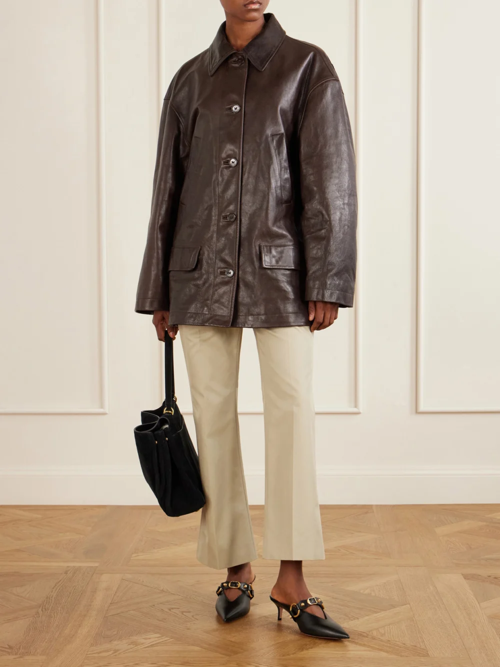 Balenciaga Cotton-gabardine Straight-leg Pants, worn by a model