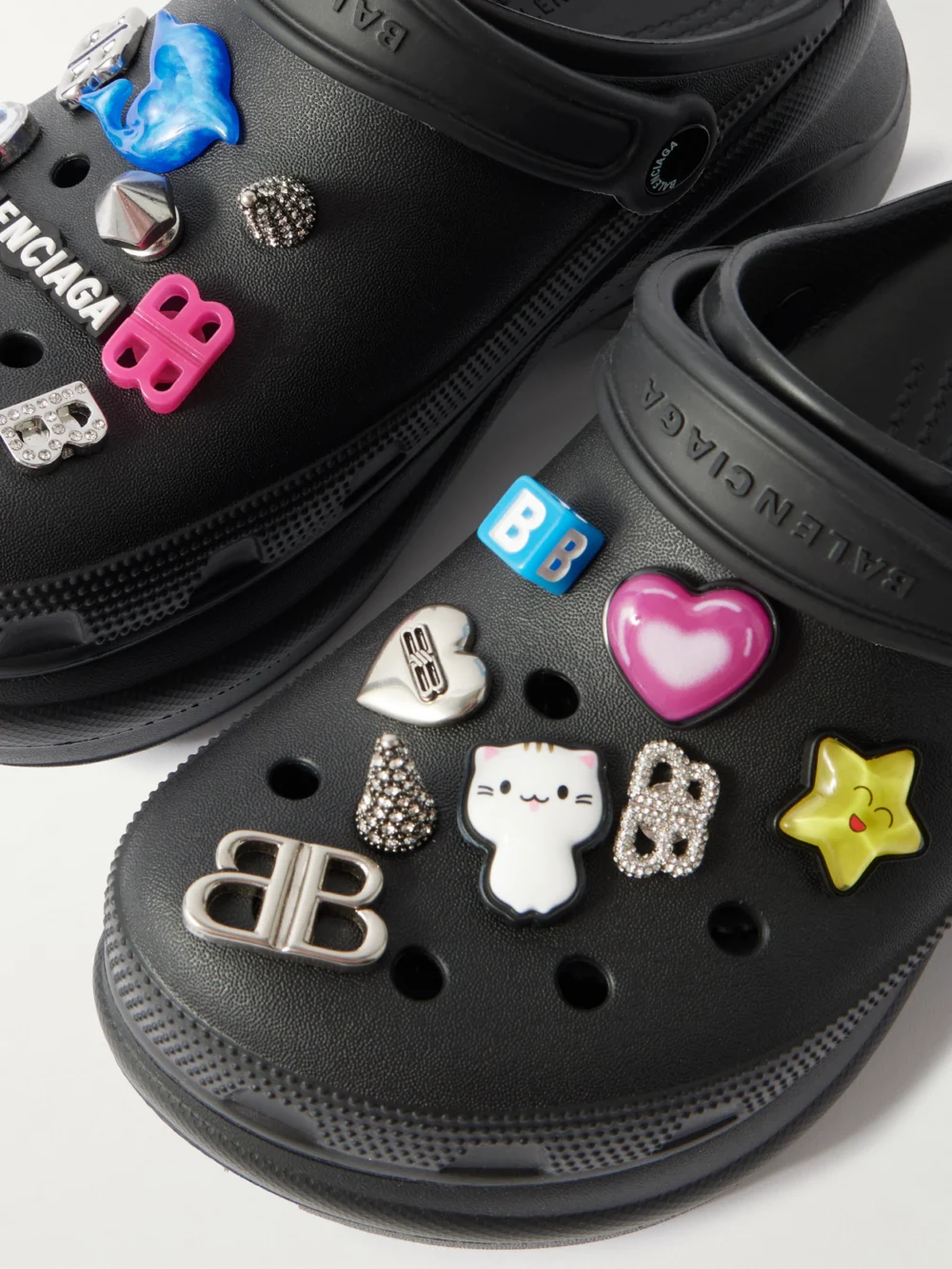 Close-up detail of the Balenciaga + Crocs™ Embellished Rubber Mules