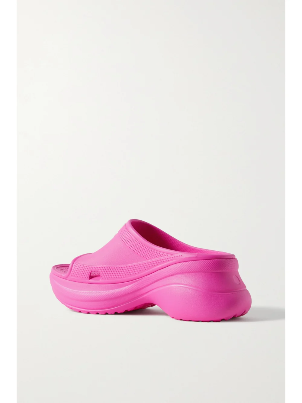 Back view of the Balenciaga + Crocs Pool Perforated Neon Rubber Slides