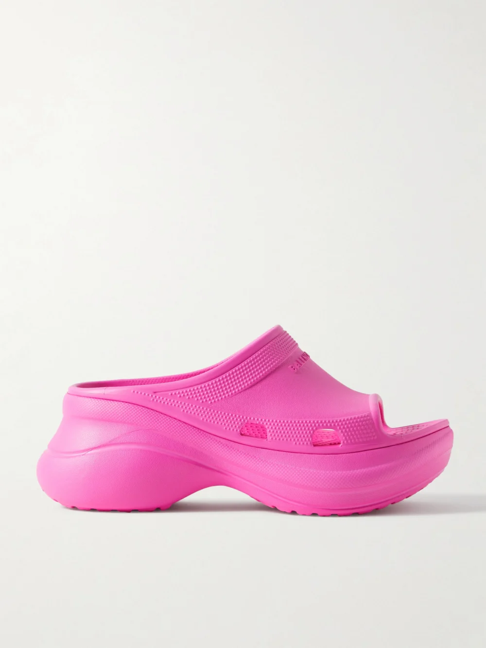 Balenciaga + Crocs Pool Perforated Neon Rubber Slides in pink
