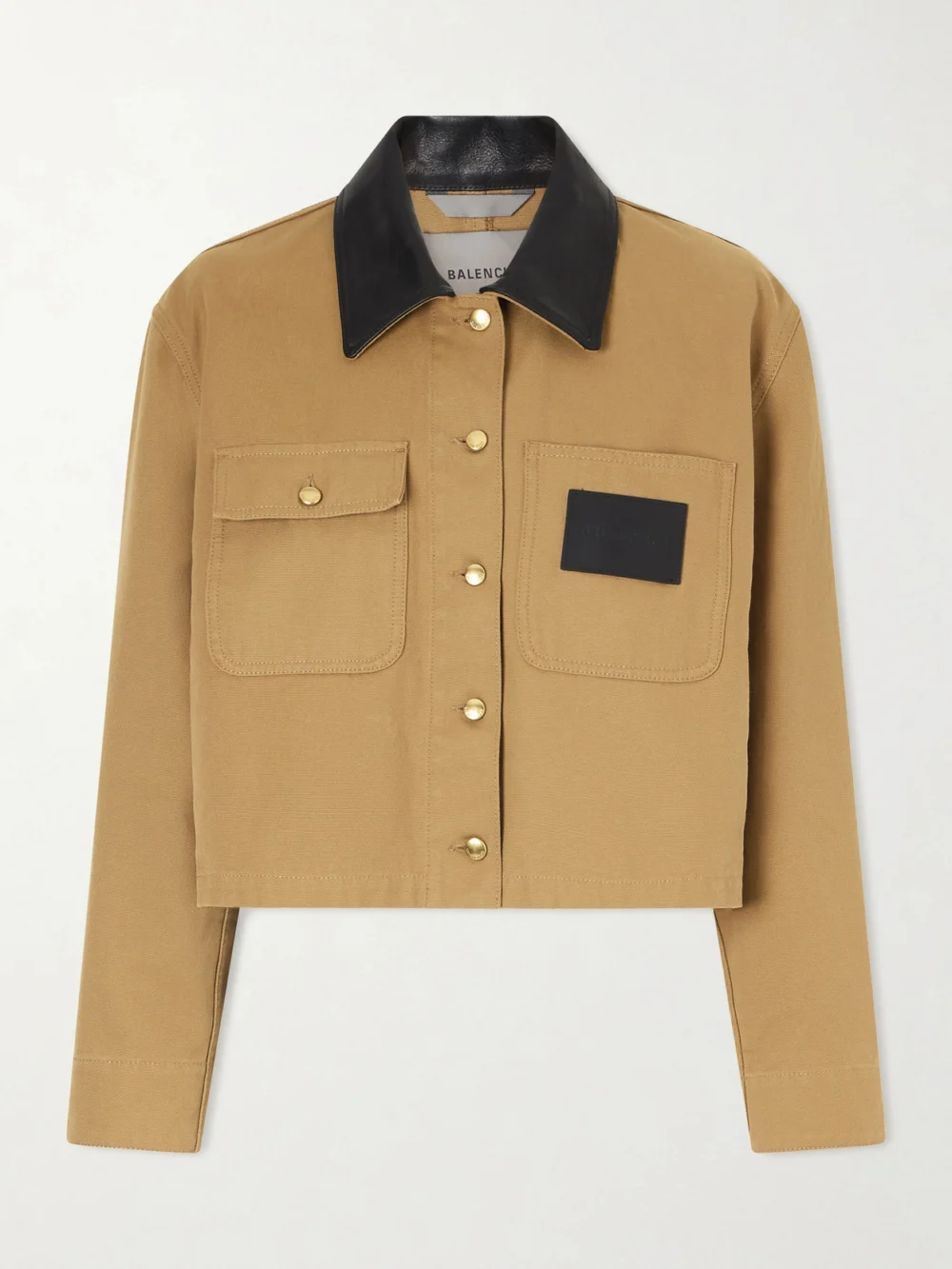 Balenciaga Cropped Leather-trimmed Cotton-canvas Jacket in beige