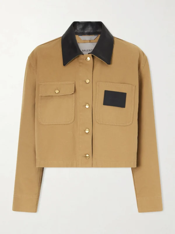 Balenciaga Cropped Leather-trimmed Cotton-canvas Jacket