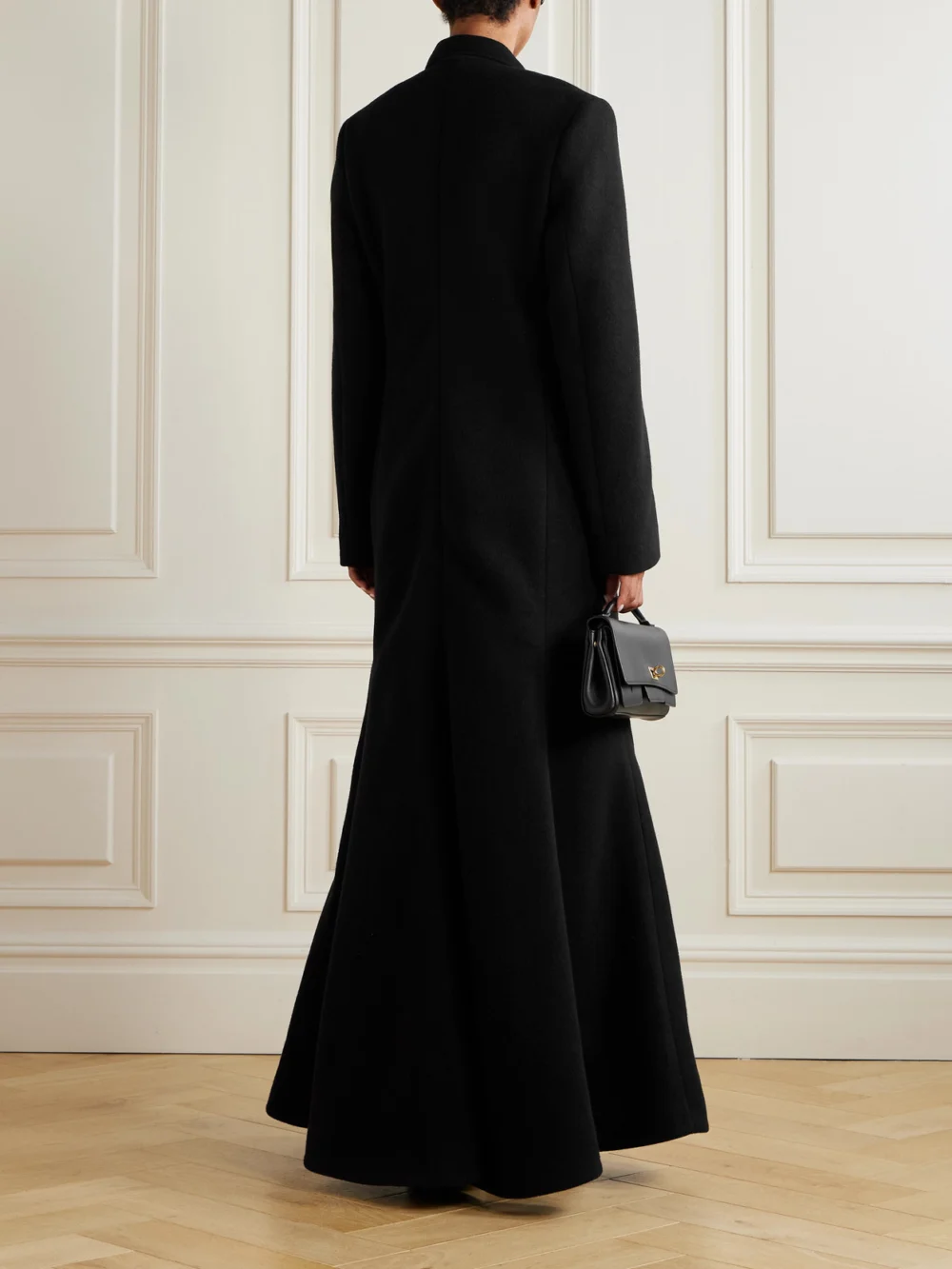 Back view of the Balenciaga Double-breasted Brushed Wool-blend Coat