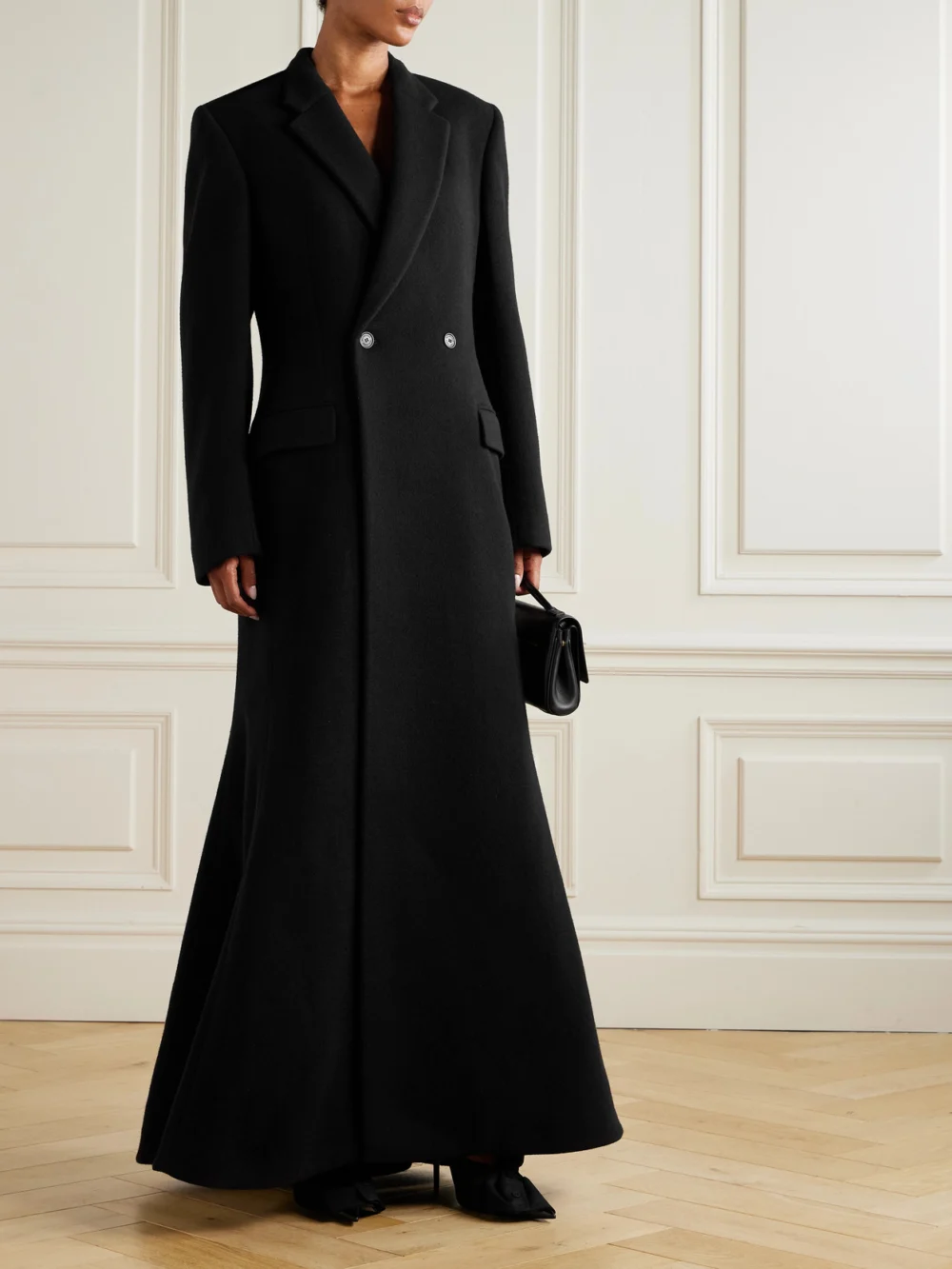 Balenciaga Double-breasted Brushed Wool-blend Coat, worn by a model
