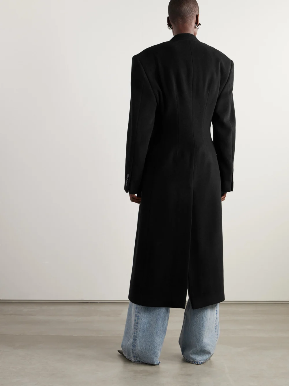 Back view of the Balenciaga Double-breasted Oversized Cashmere and Wool-blend Coat
