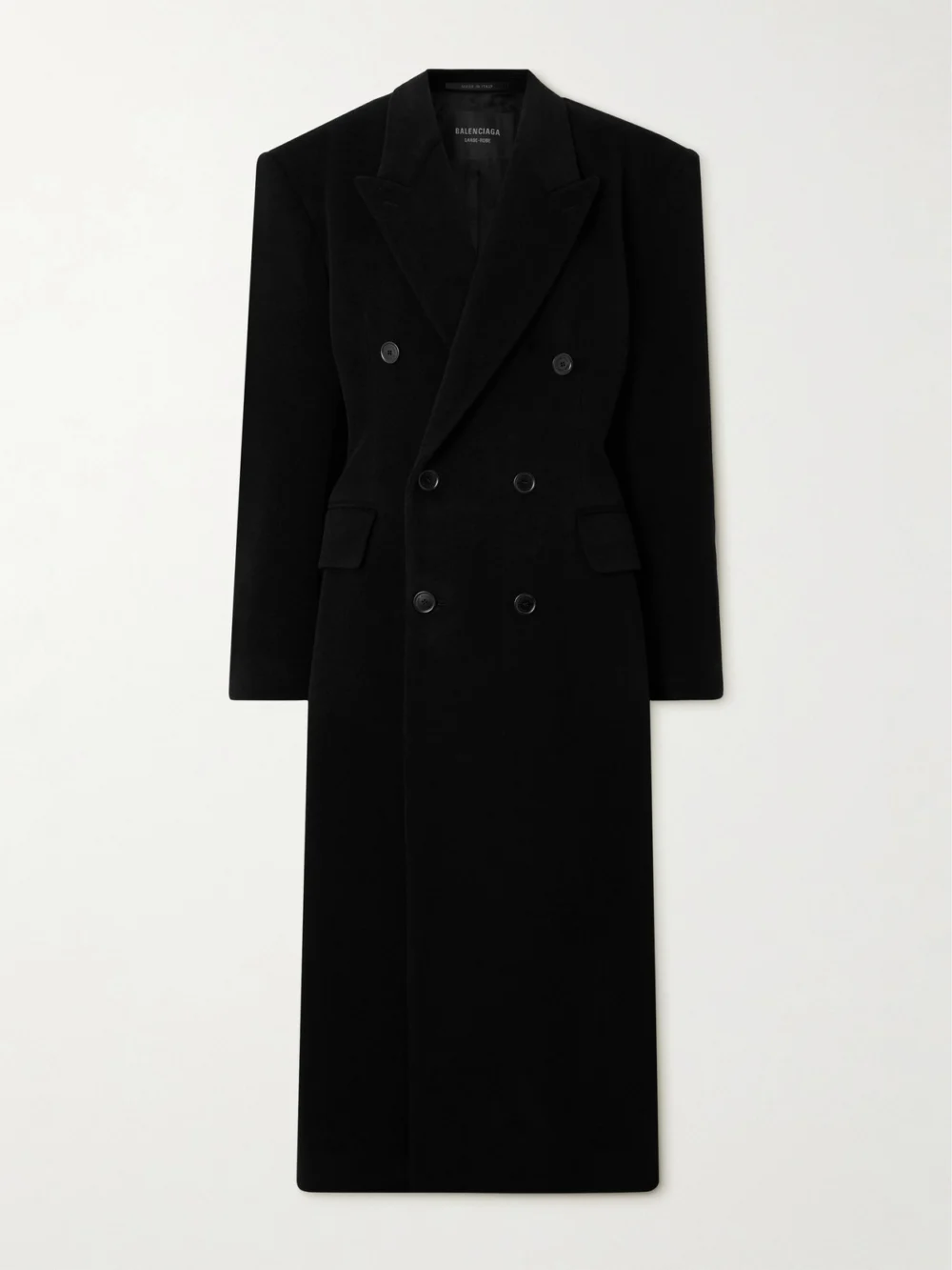 Balenciaga Double-breasted Oversized Cashmere and Wool-blend Coat in black