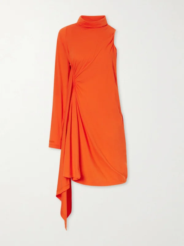 Balenciaga Draped One-sleeve Cotton-jersey Mini Dress