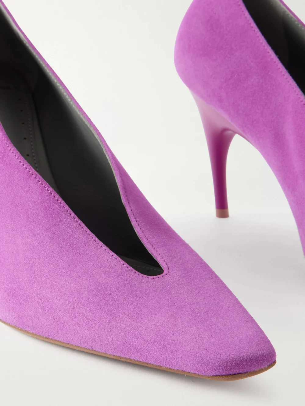 Close-up detail of the Balenciaga Duchesse Suede Pumps