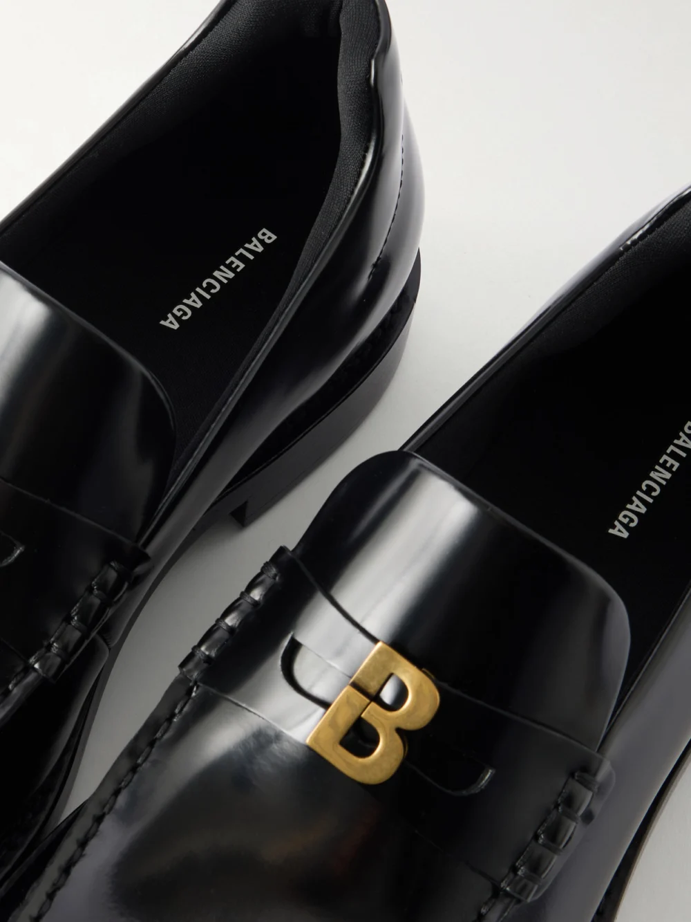 Close-up detail of the Balenciaga Embellished Leather Loafers