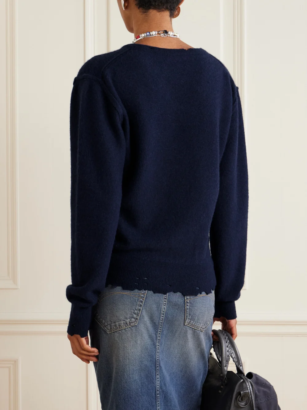 Back view of the Balenciaga Embroidered Cashmere and Wool-blend Sweater