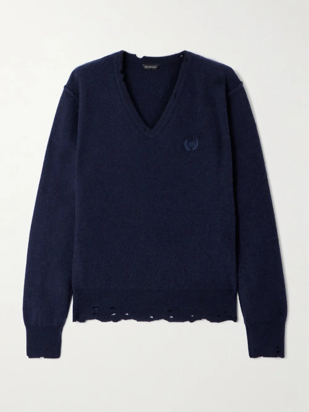 Balenciaga Embroidered Cashmere and Wool-blend Sweater in navy