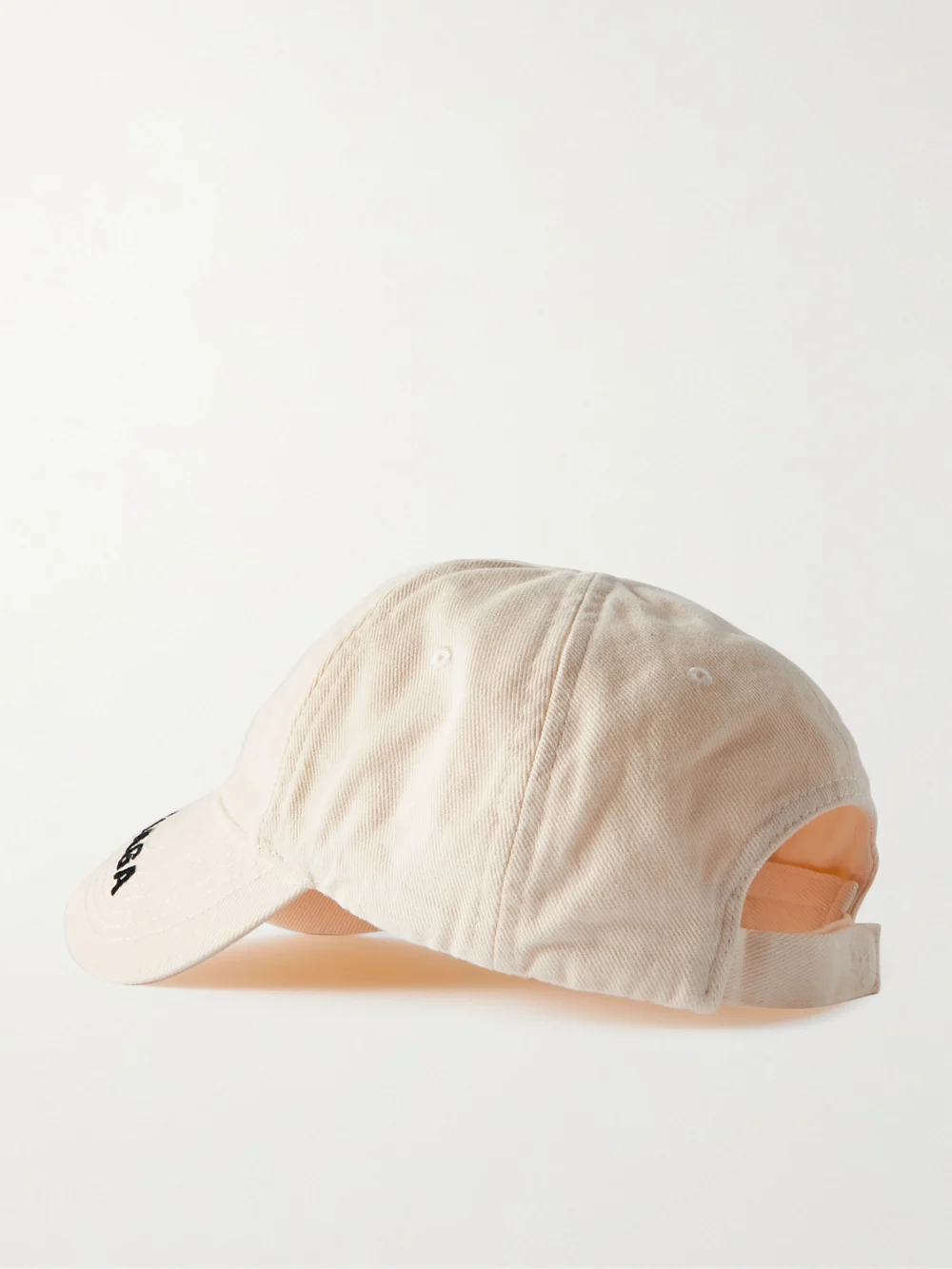 Back view of the Balenciaga Embroidered Distressed Cotton-twill Baseball Cap