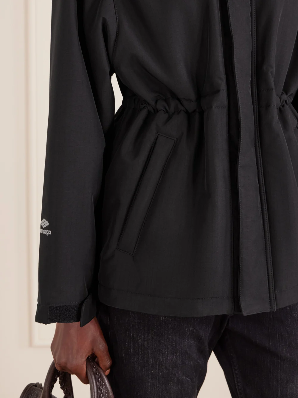Close-up detail of the Balenciaga Embroidered Padded Ripstop Ski Jacket