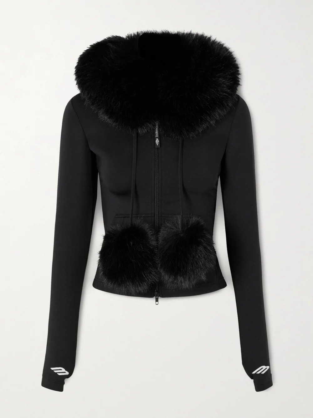 Balenciaga Embroidered Plush-trimmed Jersey Hoodie in black