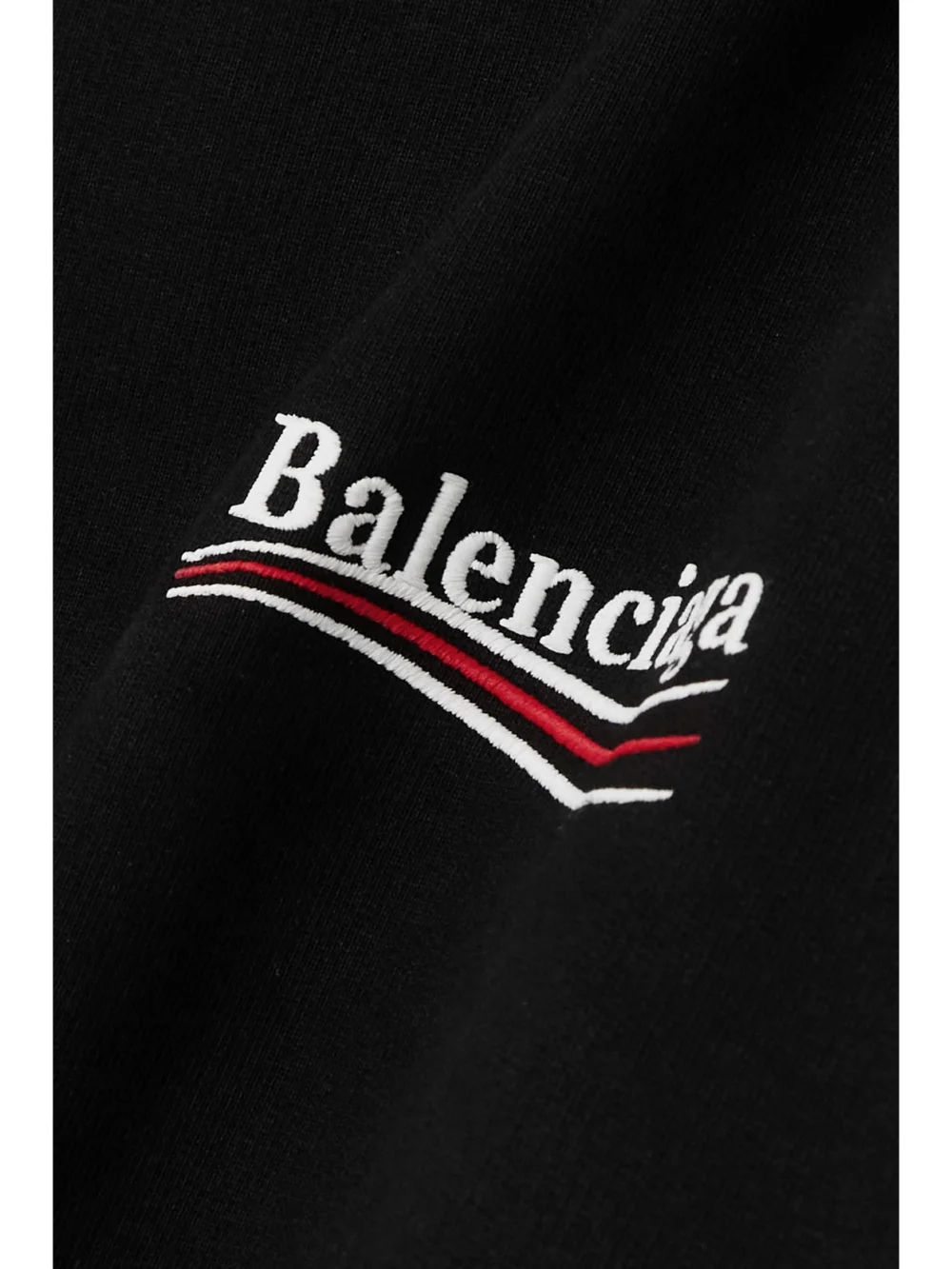 Close-up detail of the Balenciaga Embroidered Printed Cotton-jersey Hoodie