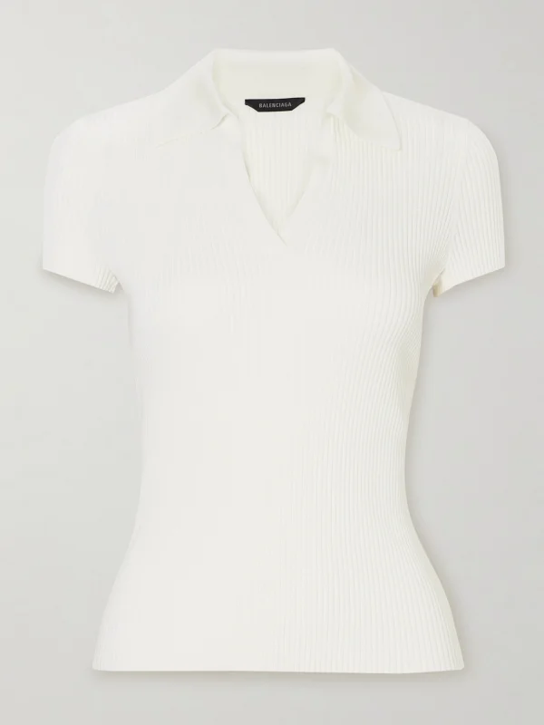 Balenciaga Embroidered Ribbed Wool-blend Polo Shirt