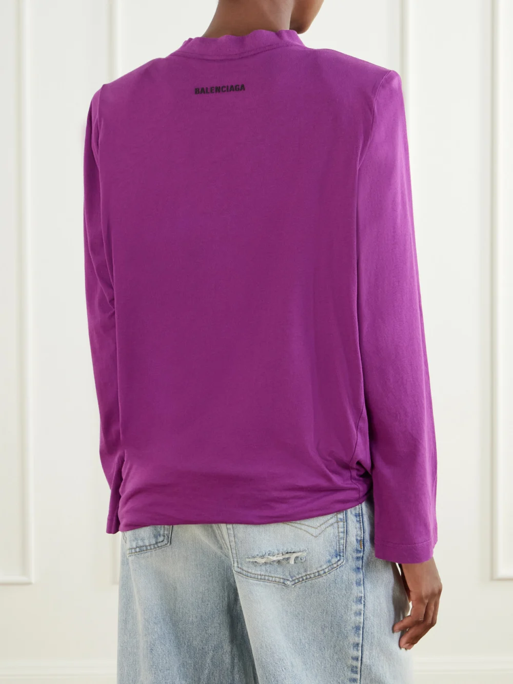 Back view of the Balenciaga Gathered Cotton-jersey T-shirt