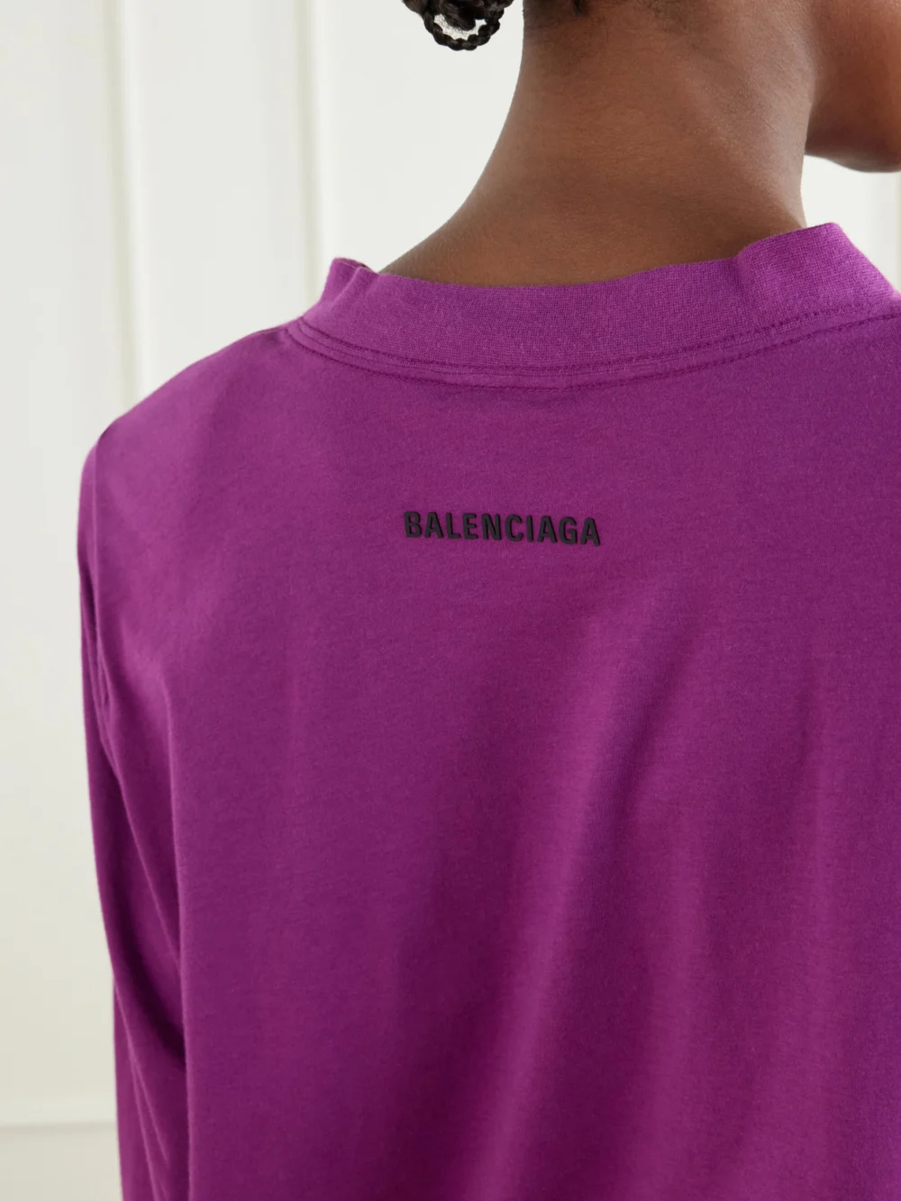 Close-up detail of the Balenciaga Gathered Cotton-jersey T-shirt