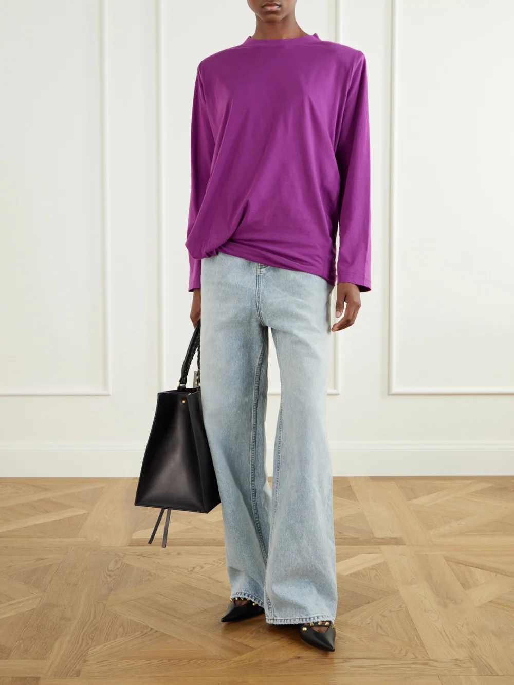 Balenciaga Gathered Cotton-jersey T-shirt, worn by a model