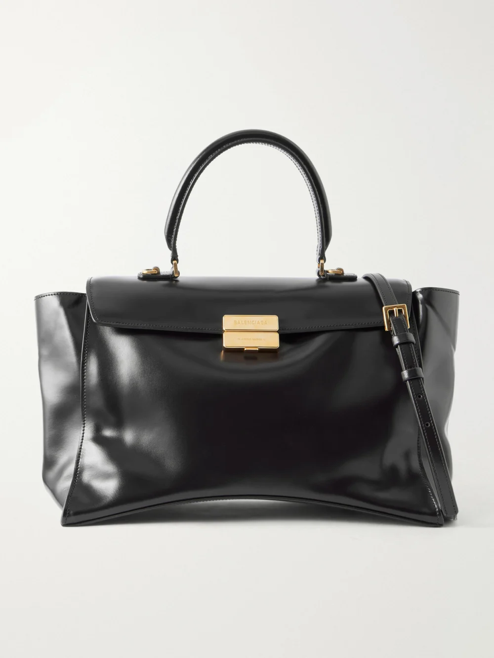 Balenciaga Hourglass Avenue Medium Leather Top-handle Bag in black