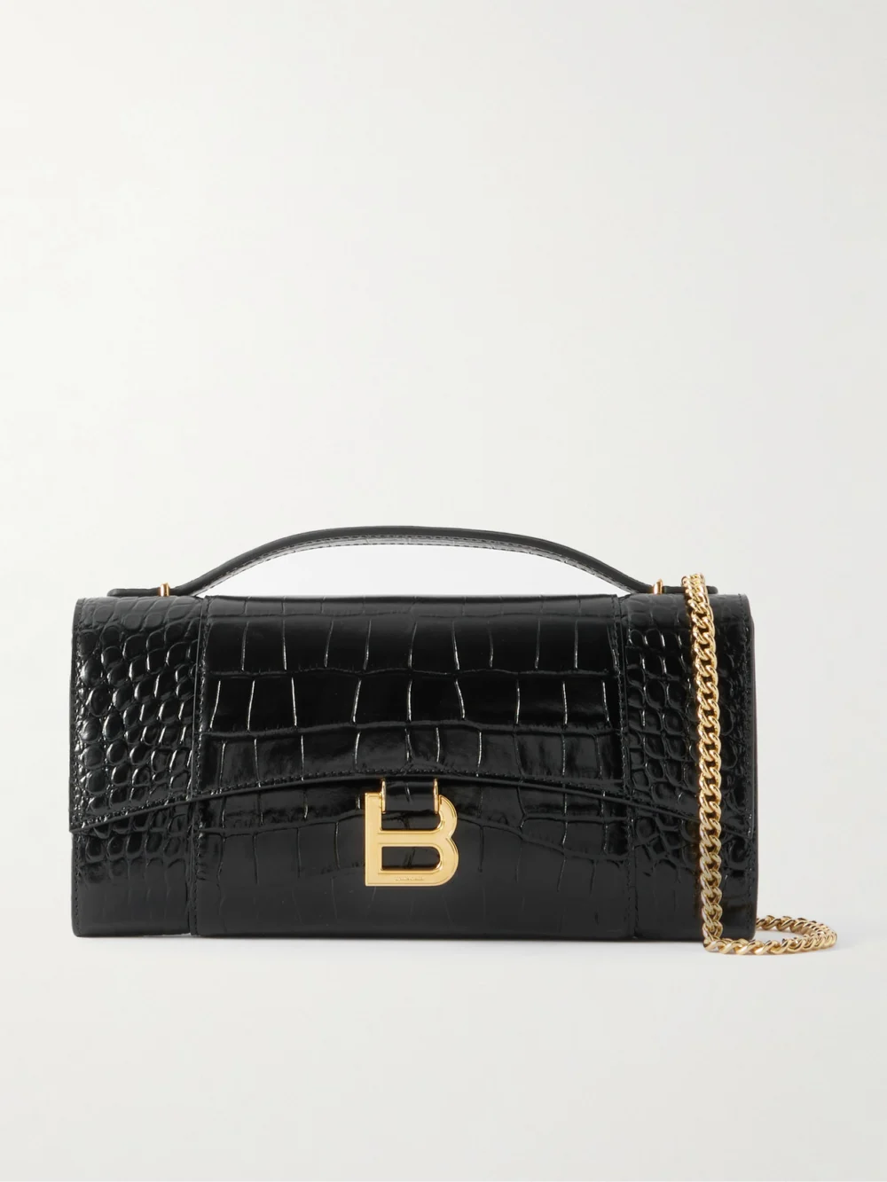 Balenciaga Hourglass Croc-effect Patent-leather Shoulder Bag in black