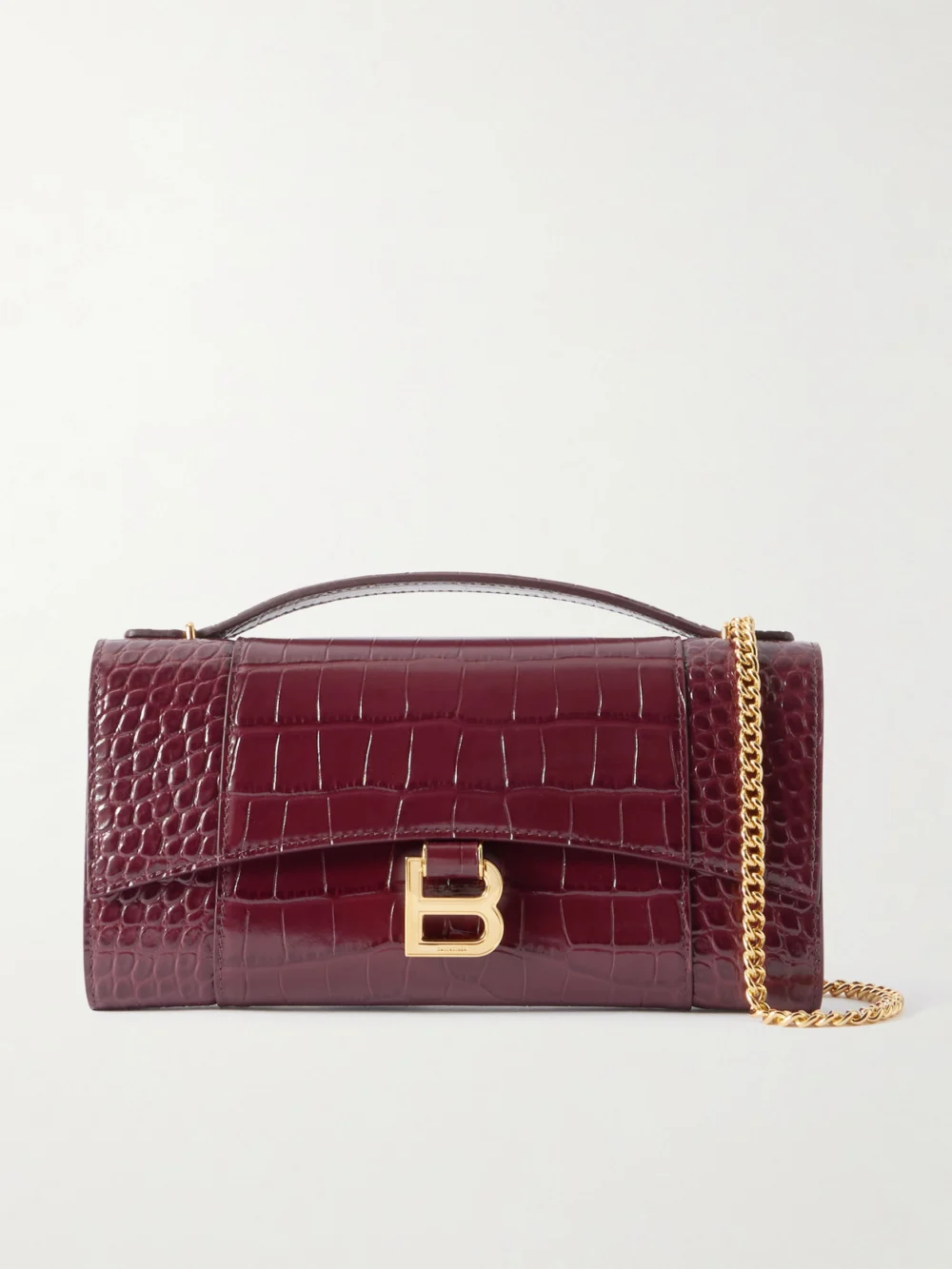 Balenciaga Hourglass Croc-effect Patent-leather Shoulder Bag in burgundy