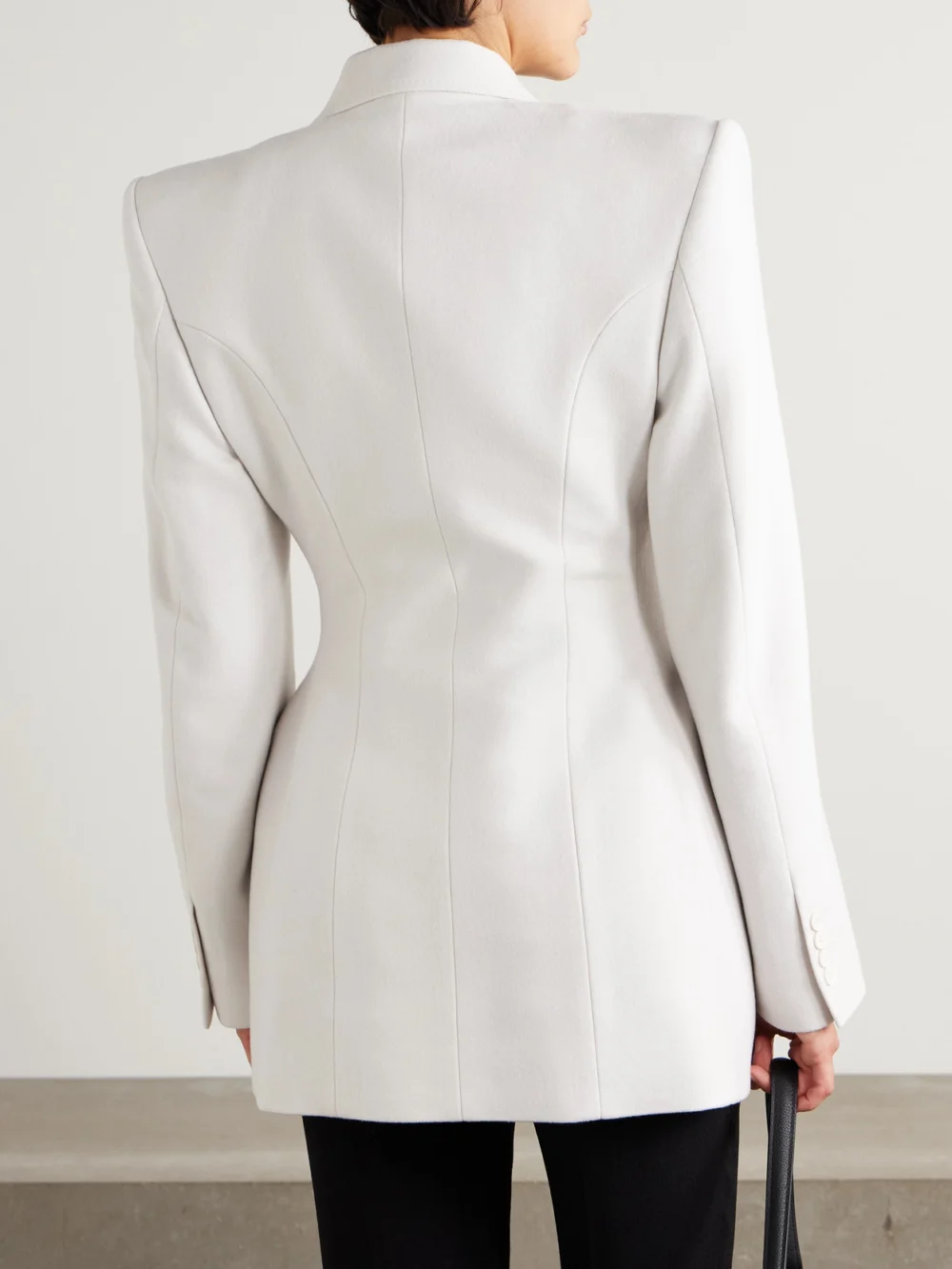 Back view of the Balenciaga Hourglass Double-breasted Cashmere Blazer