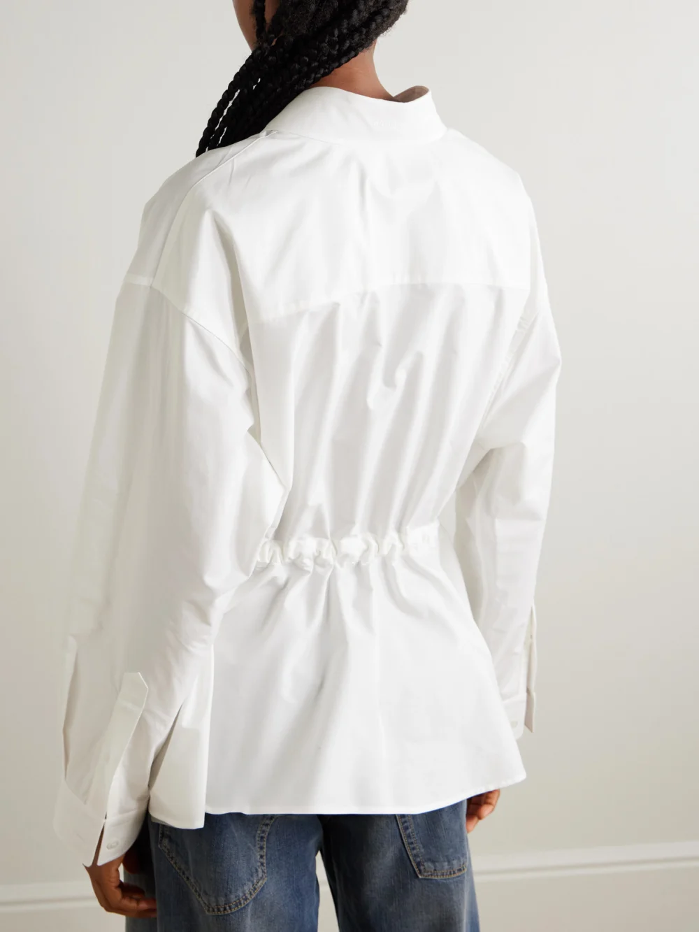 Back view of the Balenciaga Hourglass Gathered Cotton-poplin Shirt