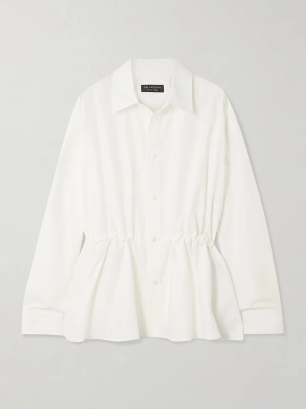 Balenciaga Hourglass Gathered Cotton-poplin Shirt