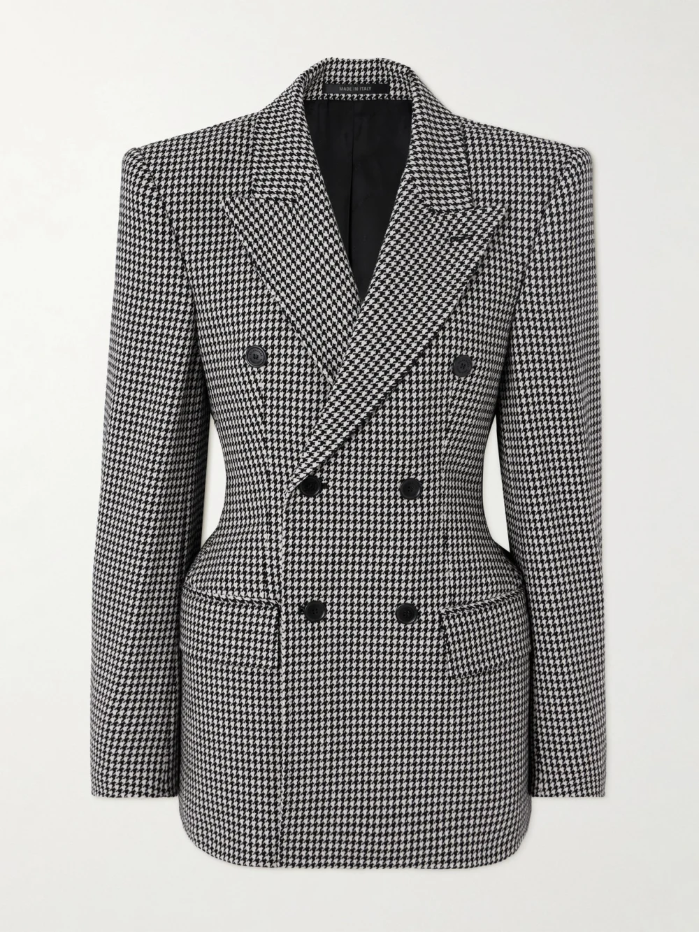 Balenciaga Hourglass Houndstooth Double-breasted Wool Blazer in gray