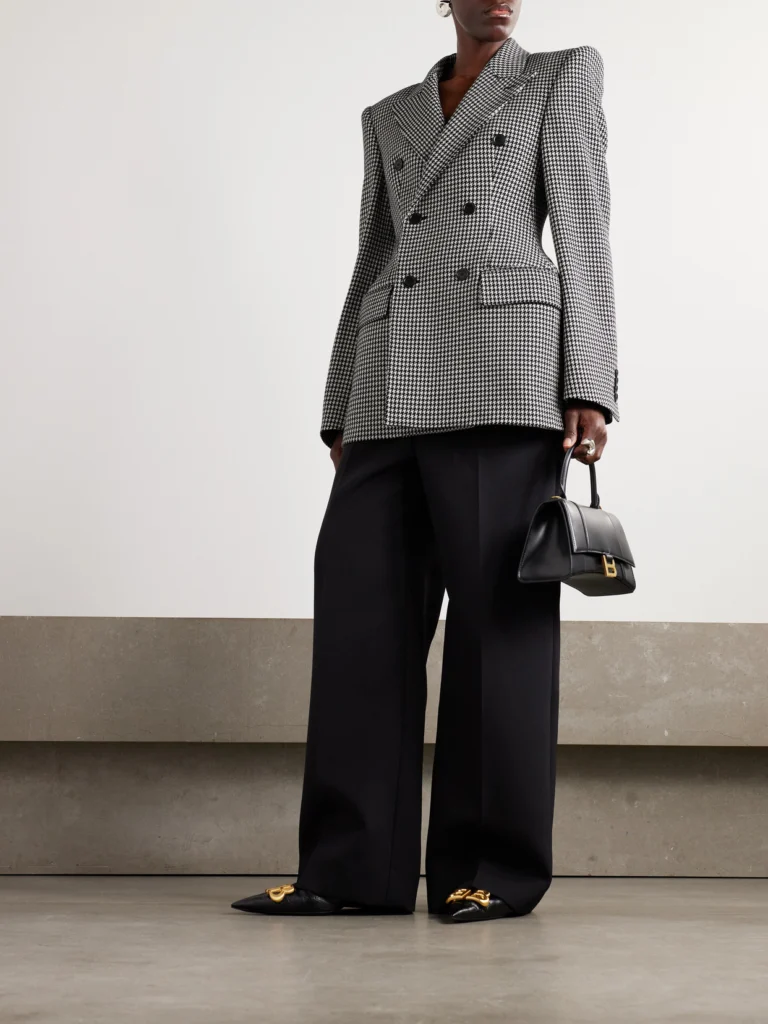 Balenciaga Hourglass Houndstooth Double-breasted Wool Blazer