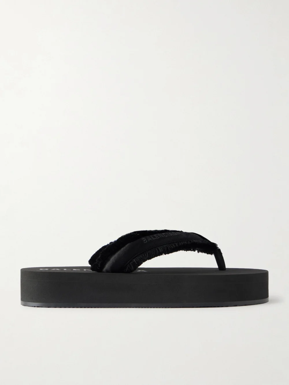 Balenciaga Jet Lag Frayed Satin Thong Sandals in black