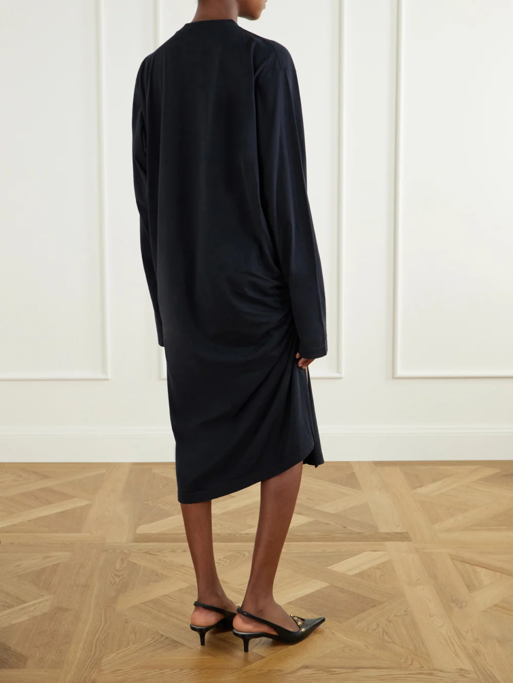 Back view of the Balenciaga Knotted Draped Cotton-jersey Midi Dress