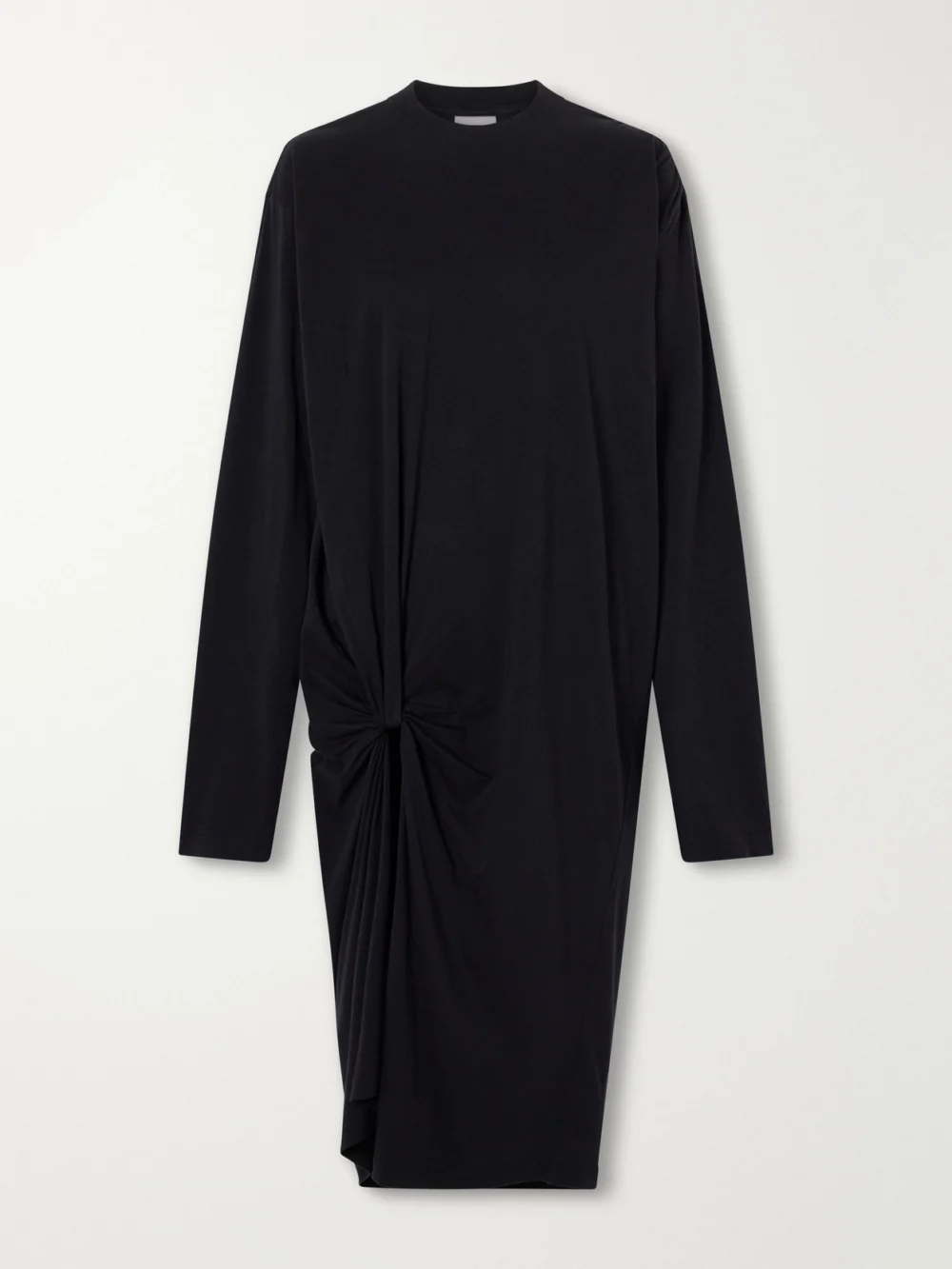 Balenciaga Knotted Draped Cotton-jersey Midi Dress in black