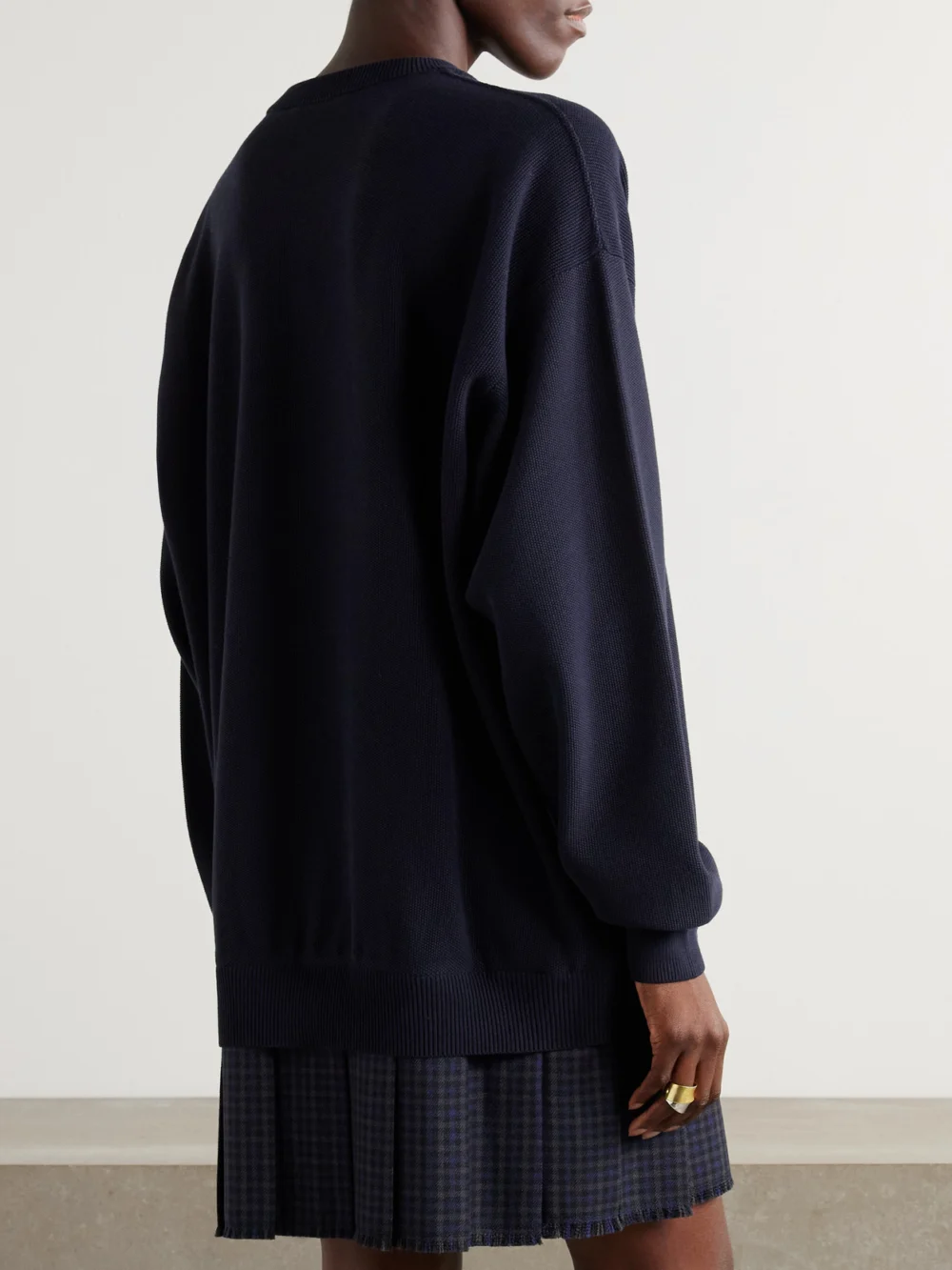 Back view of the Balenciaga Layered Wool-trimmed Embroidered Cotton Mini Dress