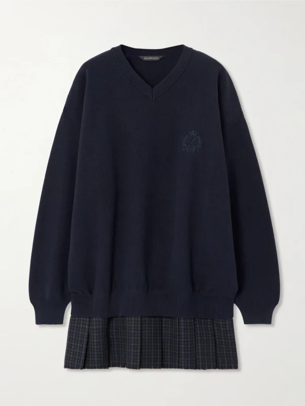 Balenciaga Layered Wool-trimmed Embroidered Cotton Mini Dress