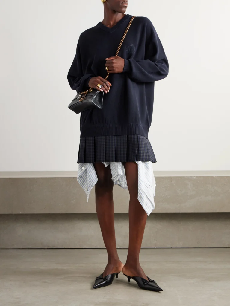 Balenciaga Layered Wool-trimmed Embroidered Cotton Mini Dress