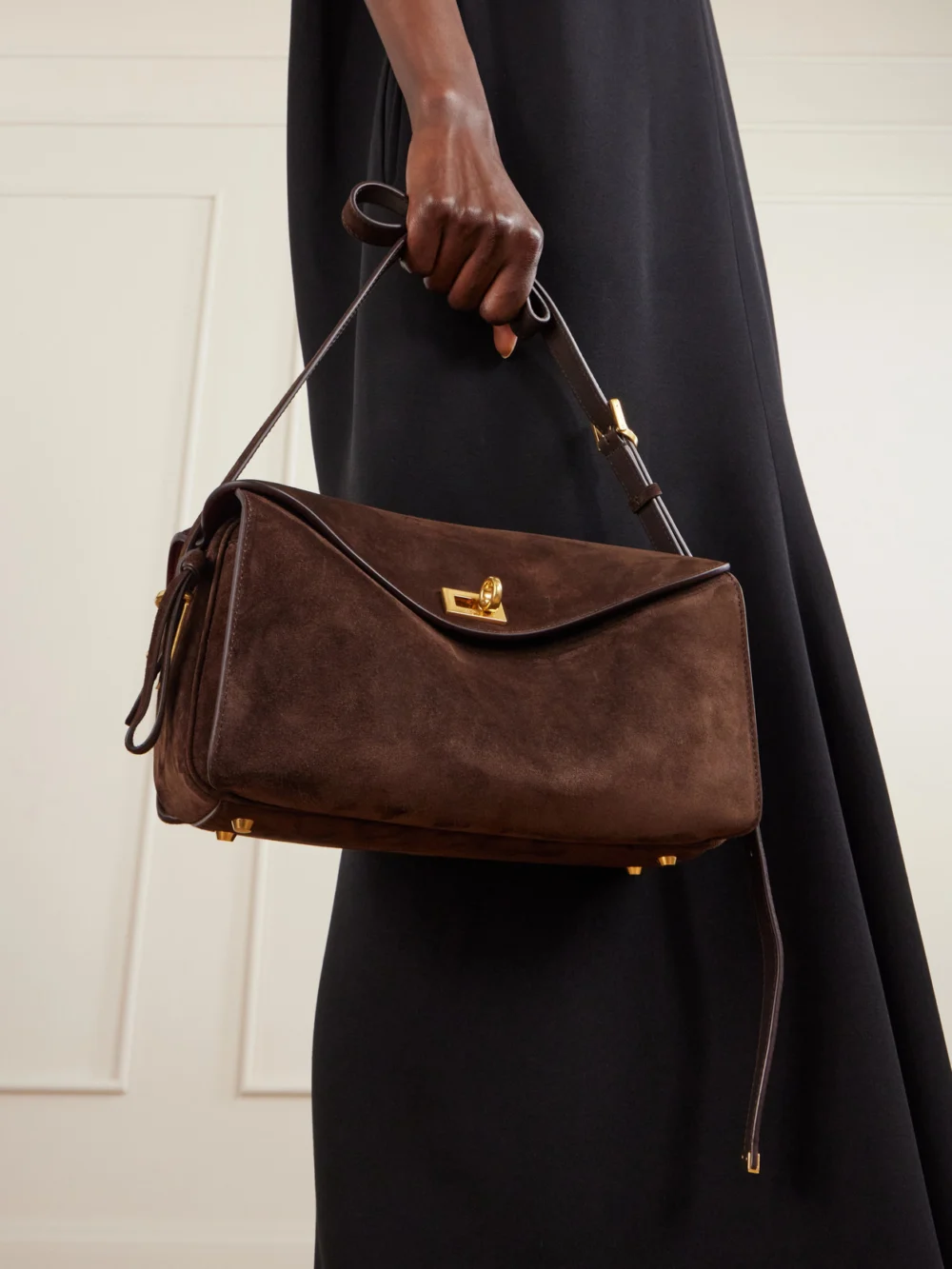 Balenciaga Le 7 Suede Shoulder Bag, styled view