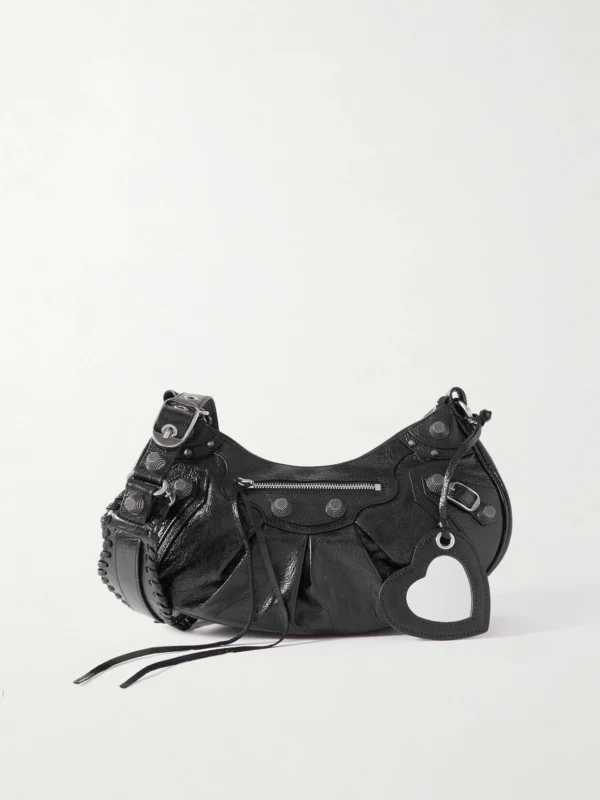 Balenciaga Le Cagole Small Studded Crinkled-leather Shoulder Bag