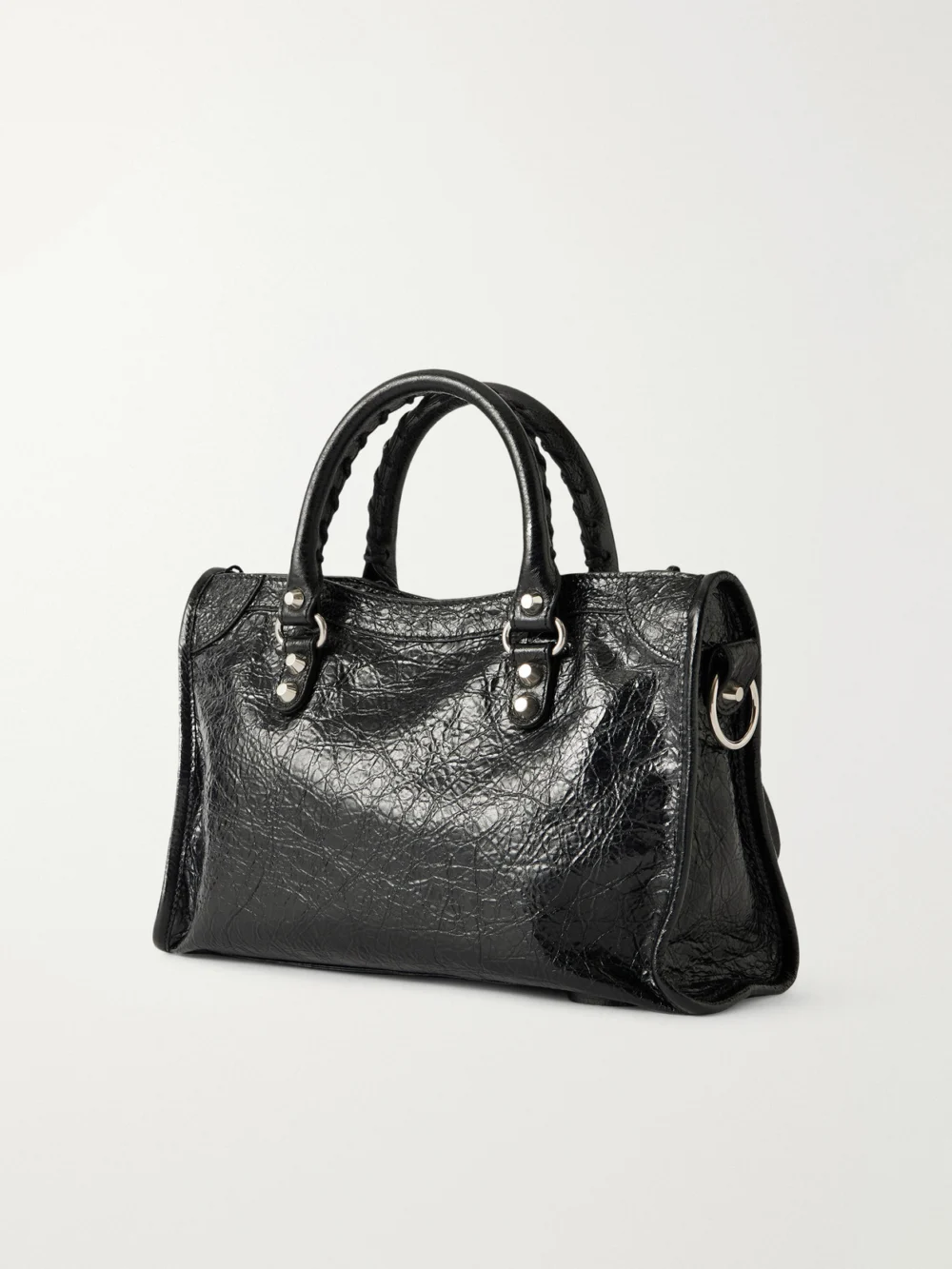 Back view of the Balenciaga Le City Crinkled Glossed-leather Shoulder Bag