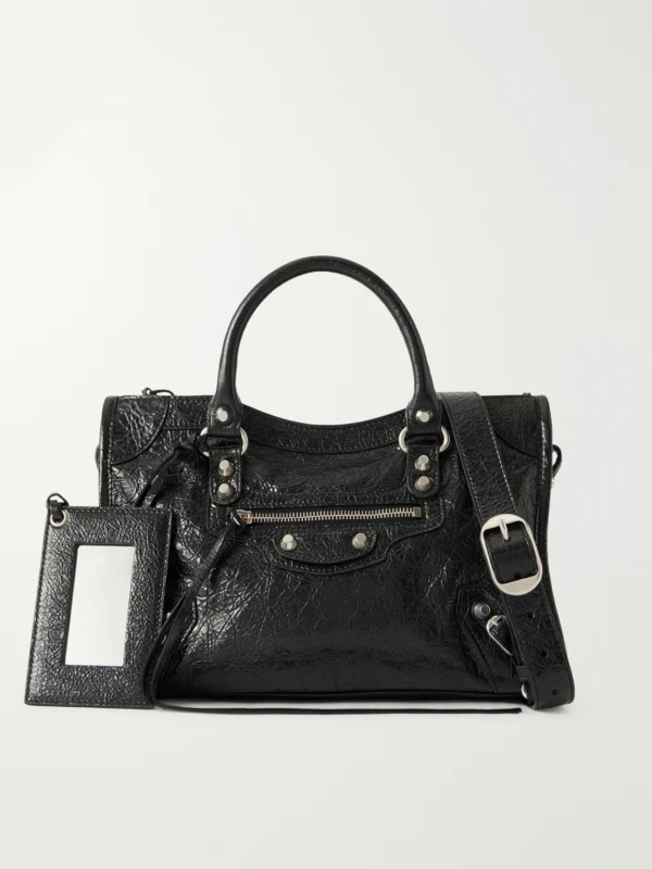 Balenciaga Le City Crinkled Glossed-leather Shoulder Bag